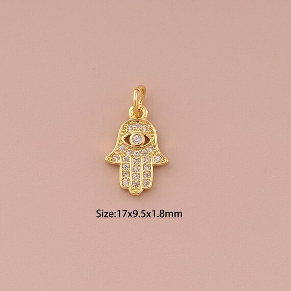 18K Gold Evil Eye Charms,CZ Pave Hamsa Charms Pendants,Devil Eye Charm for DIY Jewelry Making Supply