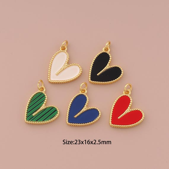 18K Gold Heart Charms,Enamel Minimalist Charms Pendants,Heart Charm for DIY Jewelry Making Supply