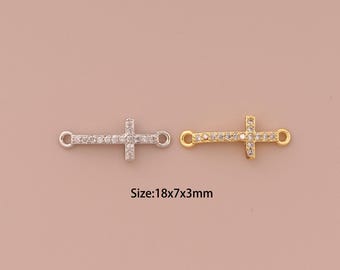 18K Gold Cross Connector,CZ Pave Religious Connector Charms,Christian Connector for DIY Jewelry Making Supply