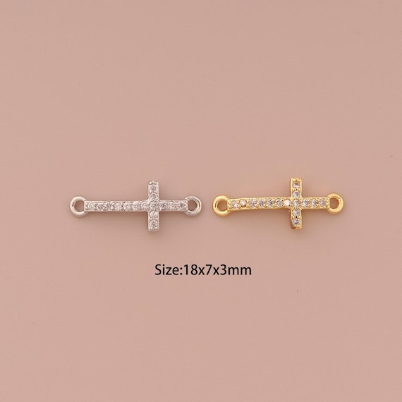 18K Gold Cross Connector,CZ Pave Religious Connector Charms,Christian Connector for DIY Jewelry Making Supply