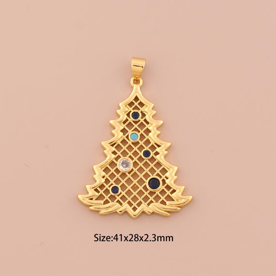 18K Gold Christmas Tree Charms,CZ Pave Tree Charms Pendants,Tree Charm for DIY Jewelry Making Supply