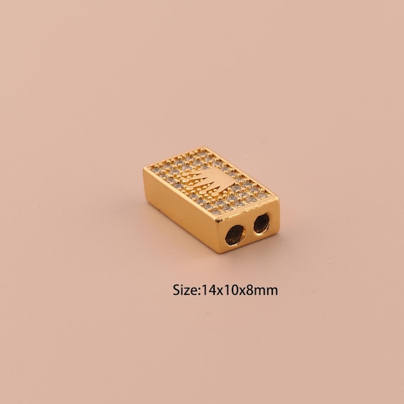 18K Gold Crown Spacer Bead,Minimalist Bead,Square Bead for DIY Jewelry Making Supply