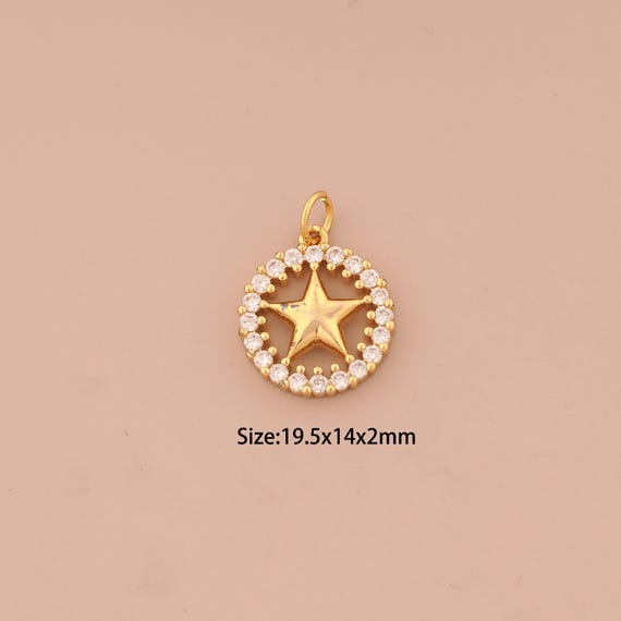 18K Gold Star Charms,CZ Pave Celestial Charms Pendants,Starburst Charm for DIY Jewelry Making Supply
