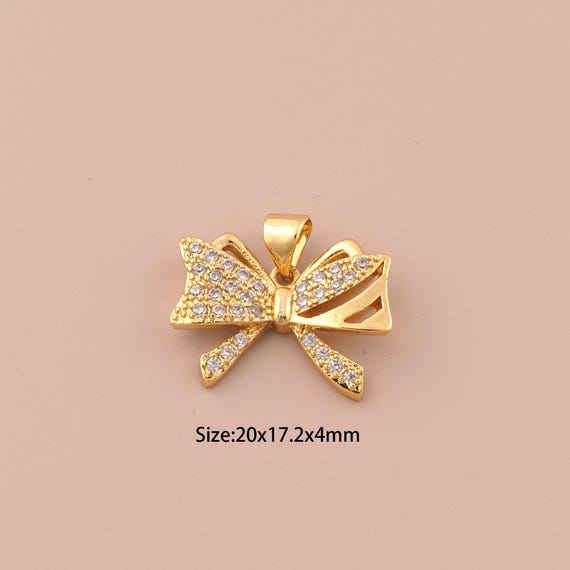 18K Gold Bow Charms,CZ Pave Bow Charms Pendants,Bow Charm for DIY Jewelry Making Supply