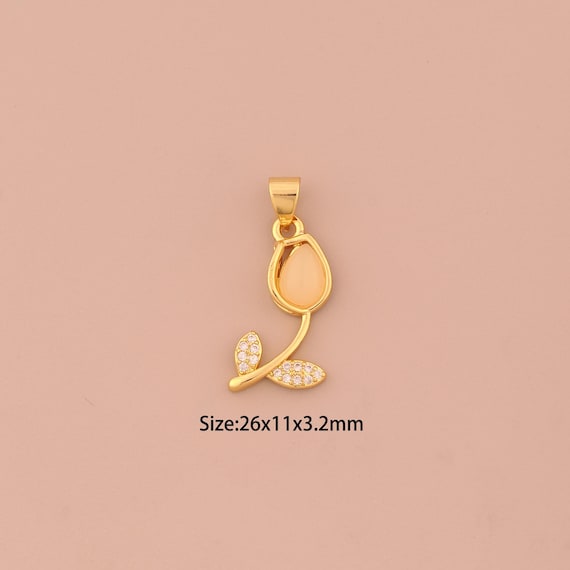 18K Gold Rose Charms,CZ Pave Flower Charms Pendants,Rose Charm for DIY Jewelry Making Supply