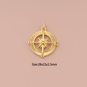 18K Gold Compass Charms,Minimalist Charms Pendants,Compass Charm for DIY Jewelry Making Supply