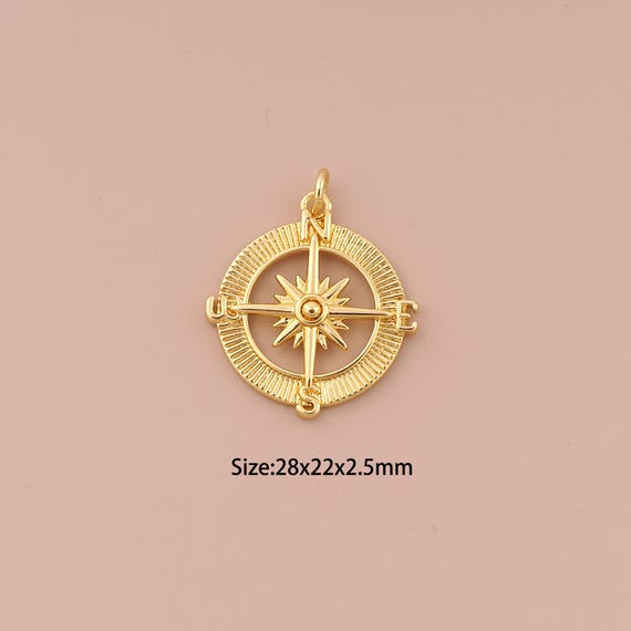 18K Gold Compass Charms,Minimalist Charms Pendants,Compass Charm for DIY Jewelry Making Supply