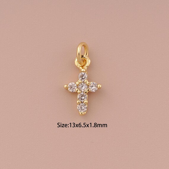 18K Gold Cross Charms,CZ Pave Minimalist Charms Pendants,Christian Charm for DIY Jewelry Making Supply
