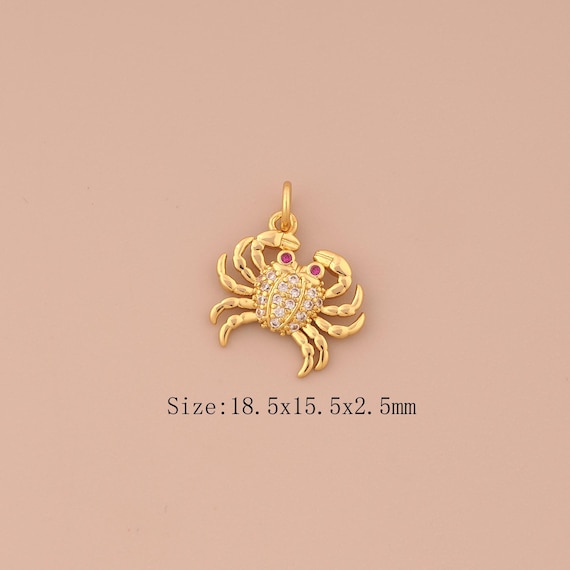 18K Gold Crab Charms,CZ Pave Marine Life Charms Pendants,Crab Charm for DIY Jewelry Making Supply