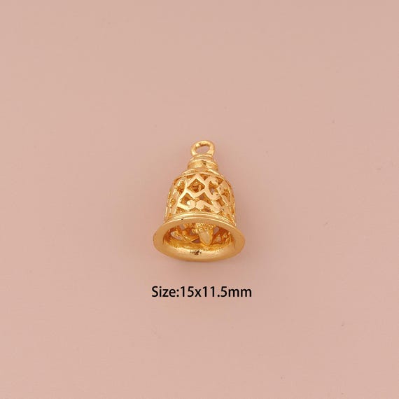18K Gold Bell Charms,Minimalist Charms Pendants,Bell Charm for DIY Jewelry Making Supply