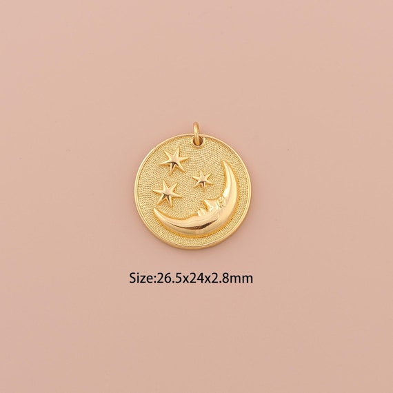 18K Gold Moon Charms,Minimalist Charms Pendants,Star Charm for DIY Jewelry Making Supply