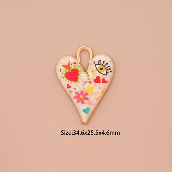 18K Gold Evil Eye Charms,Enamel Flower Charms Pendants,Heart Charm for DIY Jewelry Making Supply