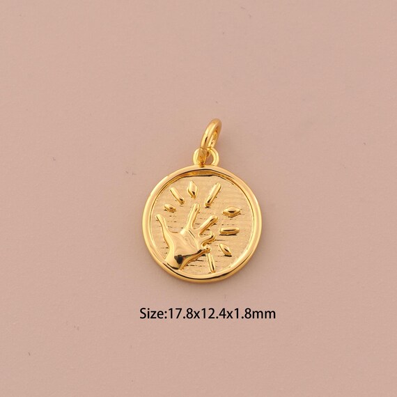 18K Gold Hand Charms,Gesture Charms Pendants,Round Charm for DIY Jewelry Making Supply