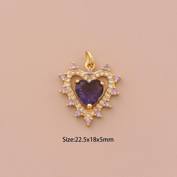 18K Gold Heart Charms,CZ Pave Heart Charms Pendants,Heart Charm for DIY Jewelry Making Supply