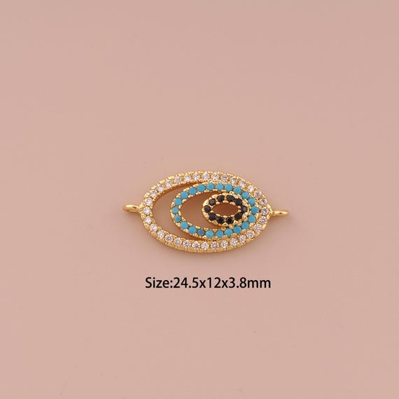 18K Gold Oval Connector,CZ Pave Minimalist Connector Charms,Oval Connector for DIY Jewelry Making Supply