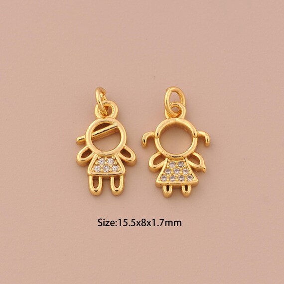 18K Gold Character Charms,CZ Pave Girl Charms Pendants,Boy Charm for DIY Jewelry Making Supply