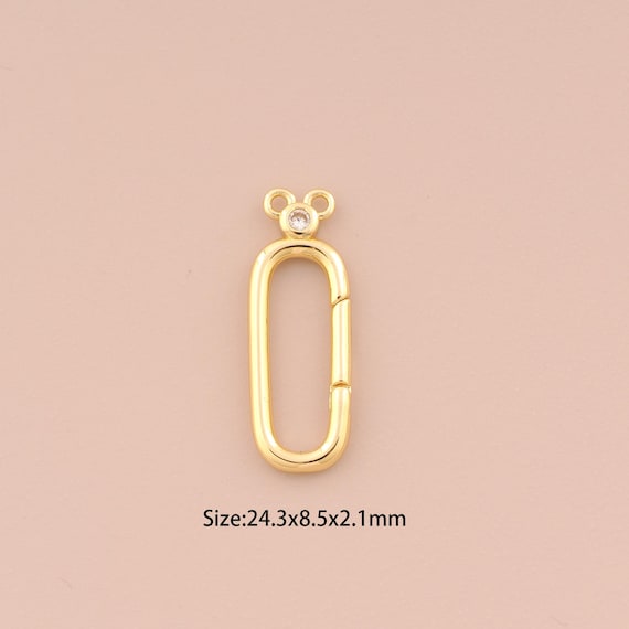 18K Gold Snap Clasp,CZ Pave Minimalist Clasp,Oval Snap Clasp for DIY Jewelry Making Supply