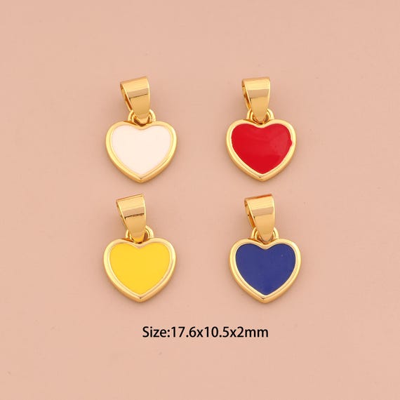 18K Gold Heart Charms,Enamel Love Charms Pendants,Heart Charm for DIY Jewelry Making Supply