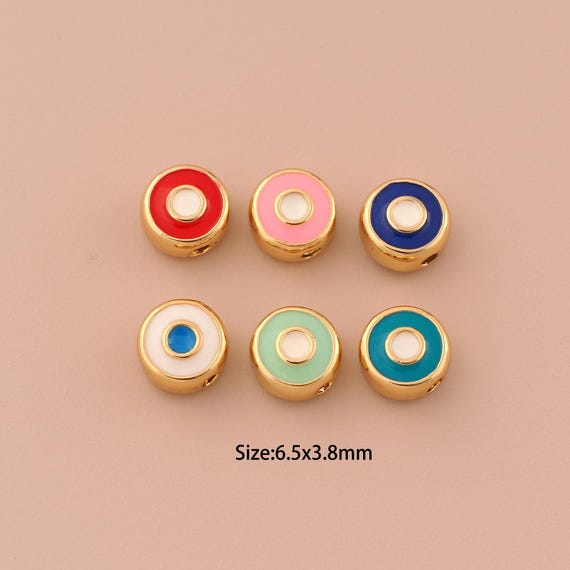 18K Gold Round Spacer Bead,Enamel Minimalist Bead,Round Bead for DIY Jewelry Making Supply