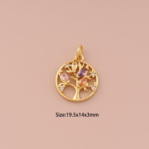 18K Gold Tree of Life Charms,CZ Pave Minimalist Charms Pendants,Tree of Life Charm for DIY Jewelry Making Supply