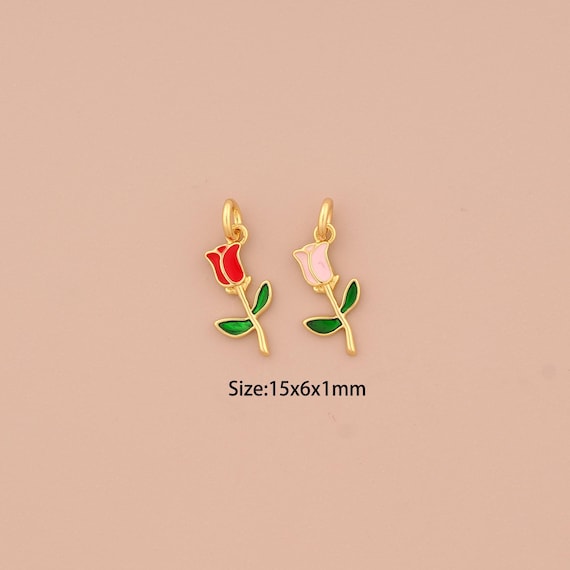 18K Gold Flower Charms,Enamel Flower Charms Pendants,Flower Charm for DIY Jewelry Making Supply