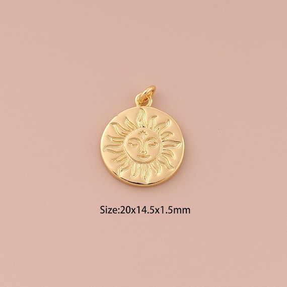 18K Gold Sun Charms,Minimalist Charms Pendants,Round Charm for DIY Jewelry Making Supply