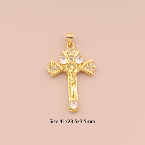 18K Gold Victim Charms,CZ Pave Religion Charms Pendants,Cross Charm for DIY Jewelry Making Supply