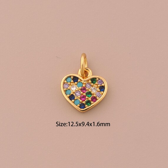 18K Gold Mini Heart Charms,CZ Pave Minimalist Charms Pendants,Heart Charm for DIY Jewelry Making Supply