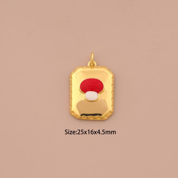 18K Gold Mushroom Charms,Enamel Square Charms Pendants,Mushroom Charm for DIY Jewelry Making Supply