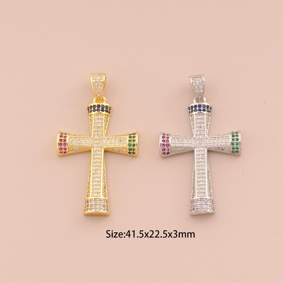 18K Gold Cross Charms,CZ Pave Religious Charms Pendants,Christian Charm for DIY Jewelry Making Supply