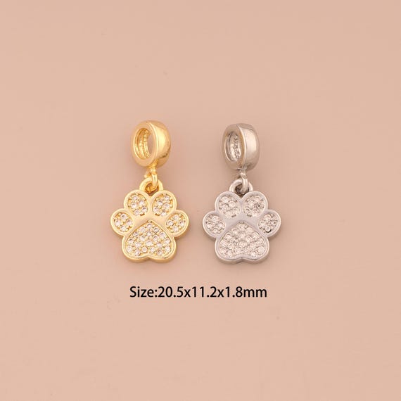 18K Gold Animal Foot Charms,CZ Pave Foot Charms Pendants,Animal Foot Charm for DIY Jewelry Making Supply