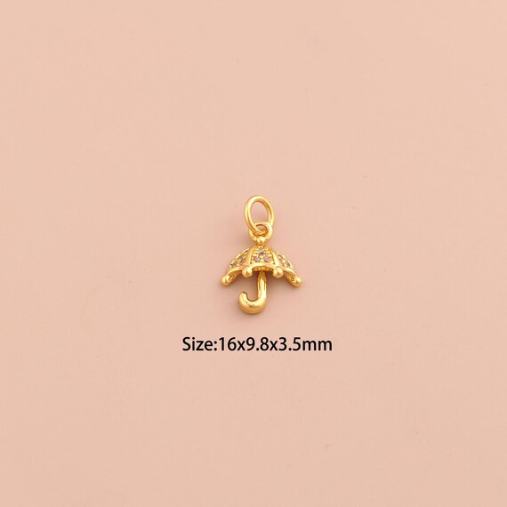 18K Gold Umbrella Charms,CZ Pave Umbrella Charms Pendants,Umbrella Charm for DIY Jewelry Making Supply