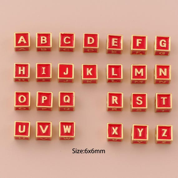 18K Gold 26 Letter Spacer Bead,Enamel Initial Bead,Square Bead for DIY Jewelry Making Supply