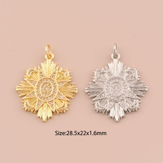 18K Gold Sun Charms,CZ Pave Moon Charms Pendants,Flower Charm for DIY Jewelry Making Supply