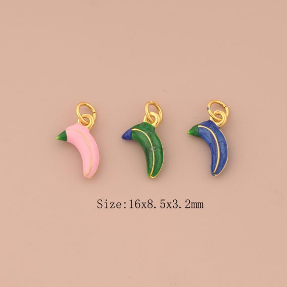 18K Gold Banana Charms,Enamel Fruit Charms Pendants,Banana Charm for DIY Jewelry Making Supply