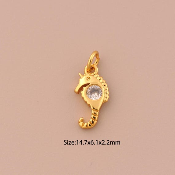 5 Pcs 18K Gold Seahorse Charms,CZ Pave Marine Life Charms Pendants,Seahorse Charm for DIY Jewelry Making Supply