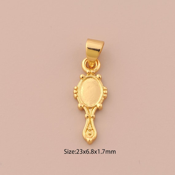 18K Gold Mirror Charms,Mirror Charms Pendants,Mirror Charm for DIY Jewelry Making Supply