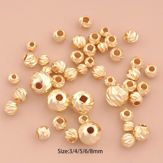 50 pcs 14K Gold Laser Cut Ball Spacer Bead,Melon Ball Bead,Laser Cut Ball Bead for DIY Jewelry Making Supply