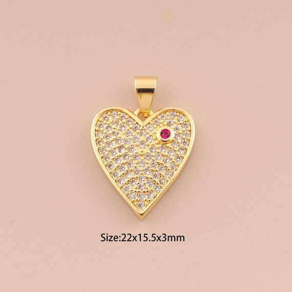 18K Gold Heart Charms,CZ Pave Heart Charms Pendants,Heart Charm for DIY Jewelry Making Supply