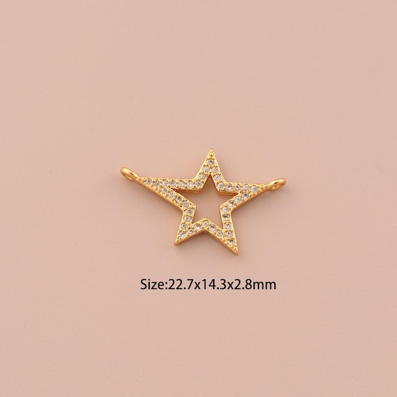 18K Gold Star Charms,CZ Pave Celestial Charms Pendants,Star Charm for DIY Jewelry Making Supply