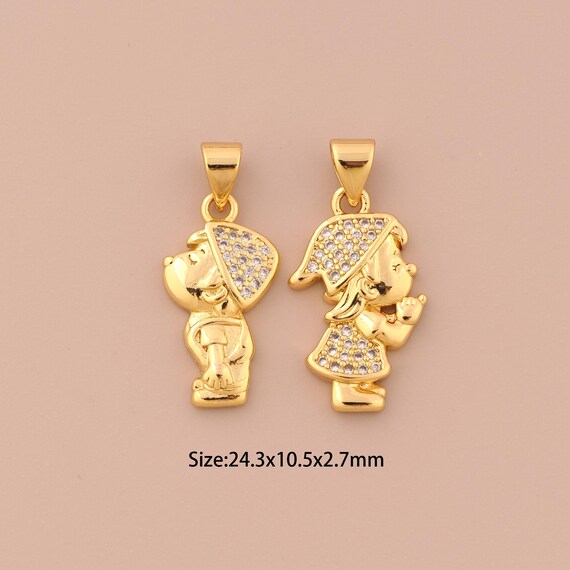 18K Gold Character Charms,CZ Pave Girl Charms Pendants,Boy Charm for DIY Jewelry Making Supply