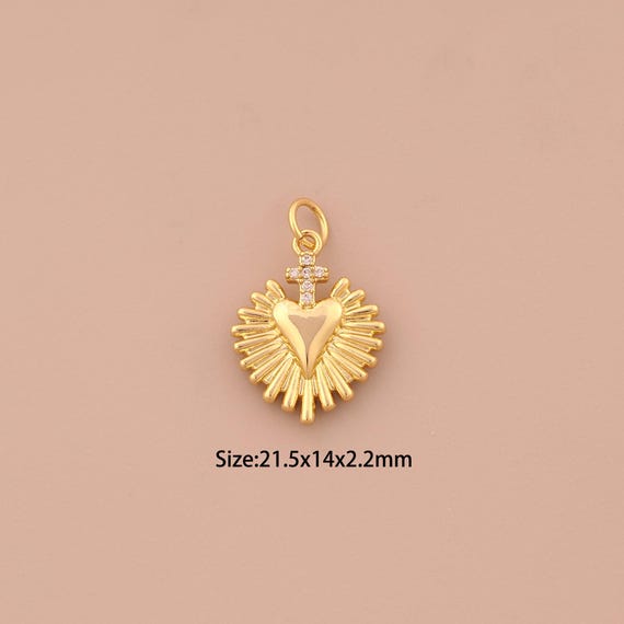 18K Gold Heart Charms,CZ Pave Love Charms Pendants,Cross Charm for DIY Jewelry Making Supply