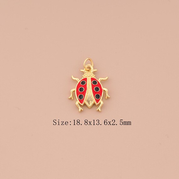18K Gold Ladybug Charms,Enamel Insect Charms Pendants,Ladybug Charm for DIY Jewelry Making Supply