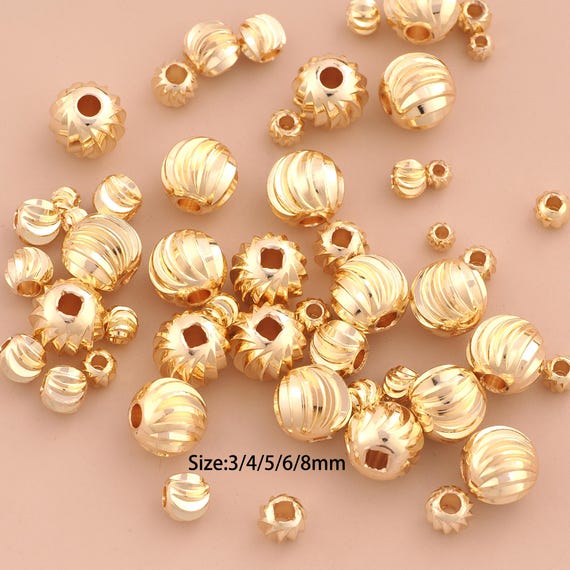 50 pcs 14K Gold Textured Round Spacer Bead,Corrugated Twisted Bead,Round Ball Bead for DIY Jewelry Making Supply