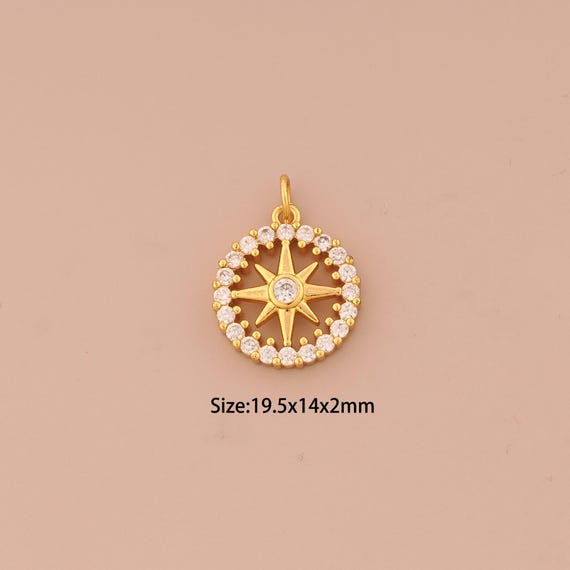 18K Gold Polaris Charms,CZ Pave Celestial Charms Pendants,Starburst Charm for DIY Jewelry Making Supply