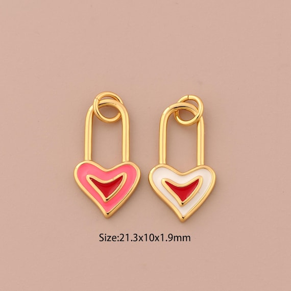 18K Gold Heart Charms,Enamel Lock Charms Pendants,Lock Charm for DIY Jewelry Making Supply