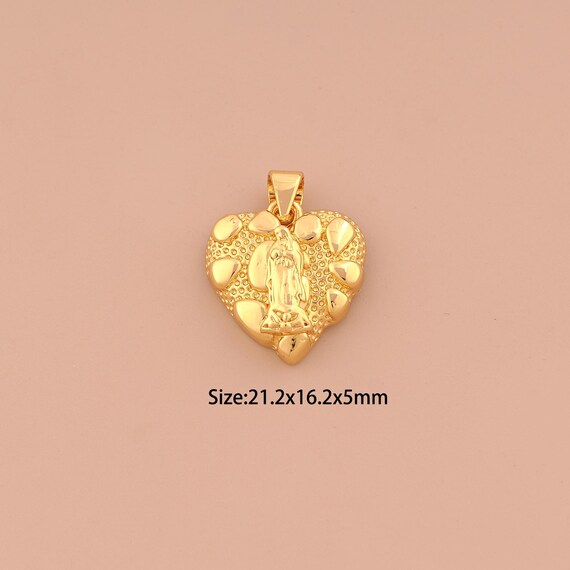 18K Gold Heart Virgin Mary Charms,Religion Charms Pendants,Catholic Charm for DIY Jewelry Making Supply