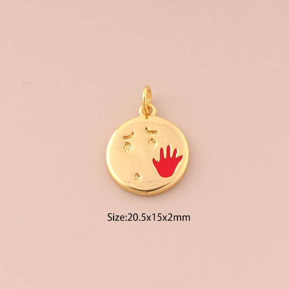 18K Gold Enamel Expression Pendant Gold Slap Charm Expression Necklace Slap Charm DIY Jewelry Supplies