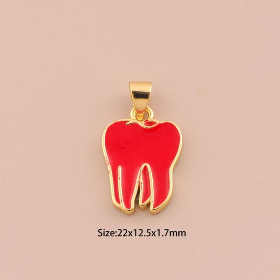 18K Gold Tooth Charms,Enamel Tooth Charms Pendants,Minimalist Charm for DIY Jewelry Making Supply
