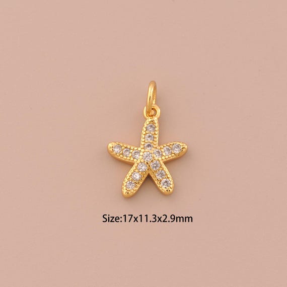 18K Gold Starfish Charms,CZ Pave Minimalist Charms Pendants,Starfish Charm for DIY Jewelry Making Supply
